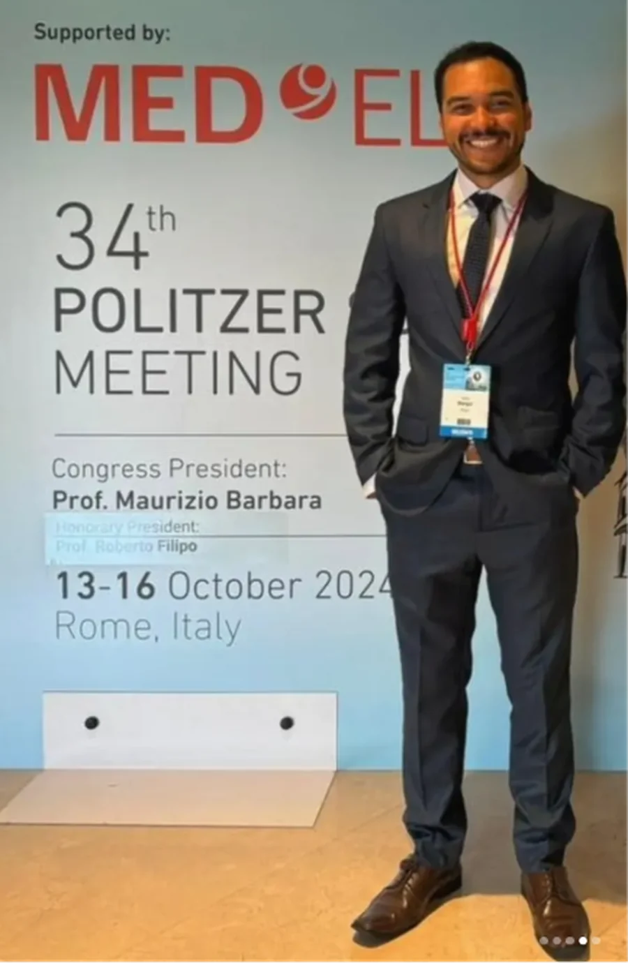 Dr. Denis Melo Rangel no 34º Politzer Society Meeting, congresso internacional de otologia realizado em Roma, em outubro de 2024.